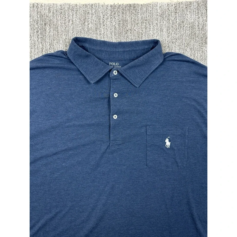 Polo Ralph Lauren Polo Shirt Mens 3XLT Blue Cotton Pocket Short Sleeve Preppy